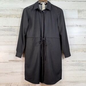 Ann Taylor Loft Womens Black Mesh Shoulder Drawstring Shirt Dress SP Utility‎